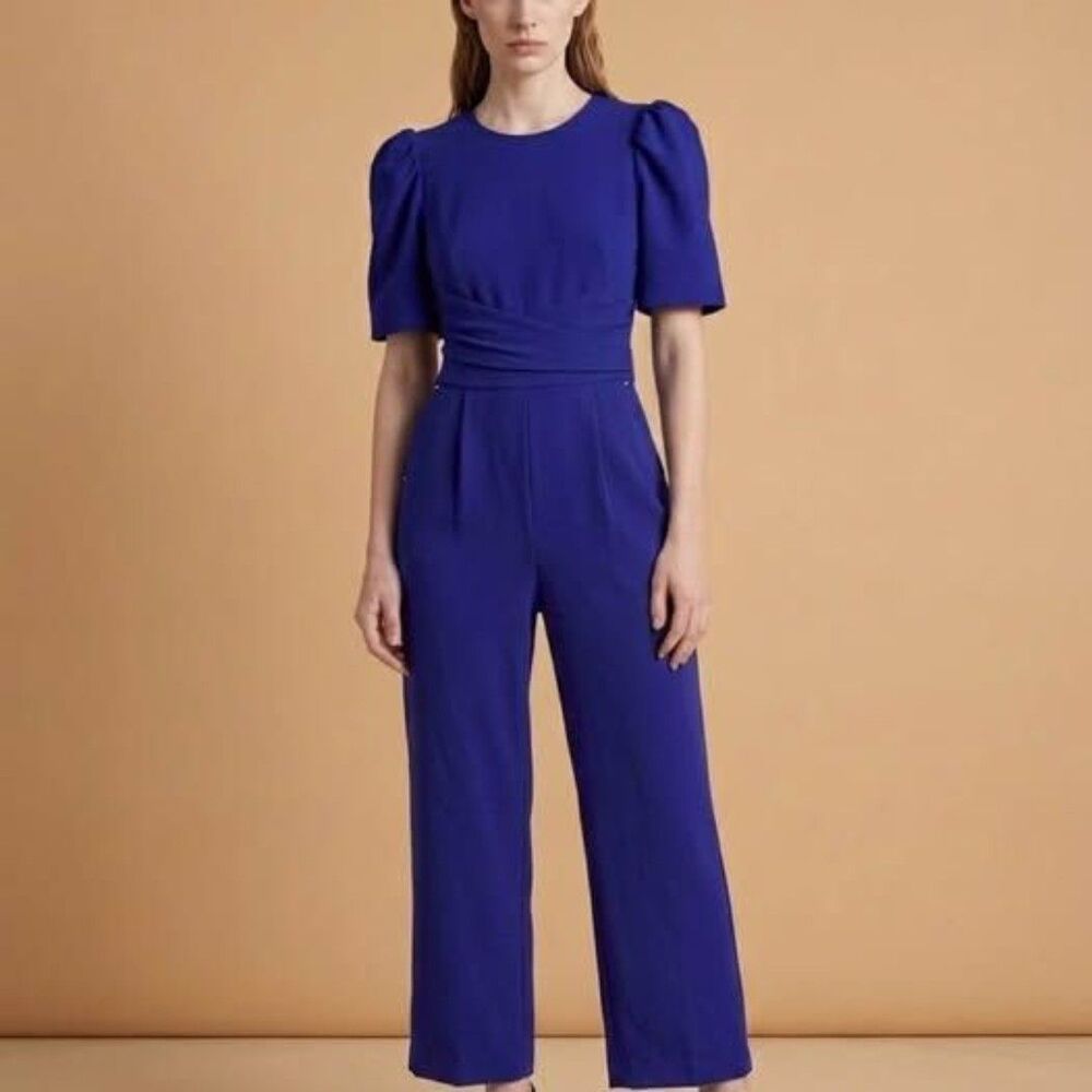 Eliza J Royal Blue Puff Sleeve Jumpsuit Size 4Tie Back  Cocktail Party Pantsuit